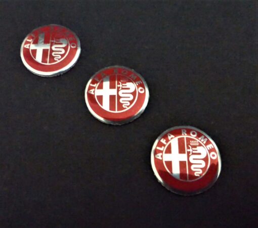 1x ALFA ROMEO Aufkleber 3D Schlüssellogo 14mm Emblem Schriftzug ROT SILBER – Bild 3