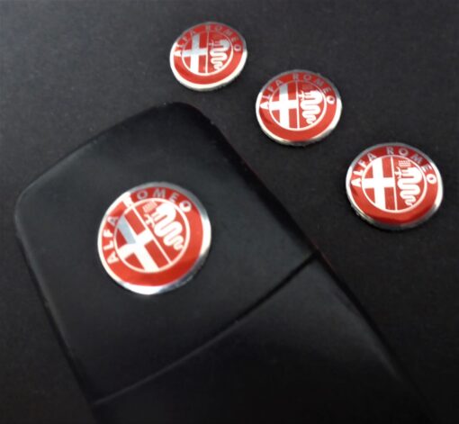 1x ALFA ROMEO Aufkleber 3D Schlüssellogo 14mm Emblem Schriftzug ROT SILBER – Bild 4