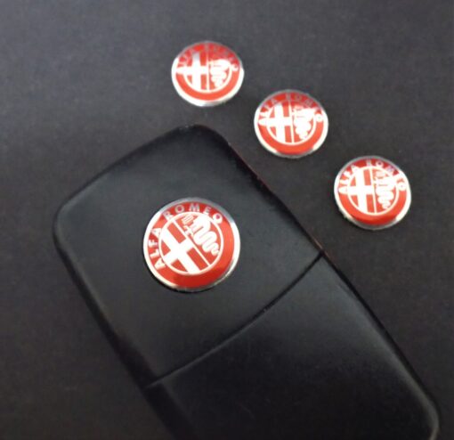 1x ALFA ROMEO Aufkleber 3D Schlüssellogo 14mm Emblem Schriftzug ROT SILBER