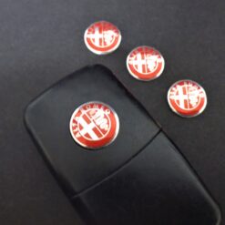1x ALFA ROMEO Aufkleber 3D Schlüssellogo 14mm Emblem Schriftzug ROT SILBER