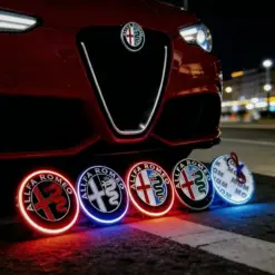 1x Alfa Romeo LED Plakette 75mm Emblem für Kühlergrill Schriftzug LOGO WEIß beleuchtet Heck Deckel Klappe für viele Modelle