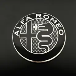 1x Alfa Romeo NEW BLACK Plakette 74mm Emblem Schriftzug LOGO selbstklebend in ALU schwarz 7,4cm für viele Modelle