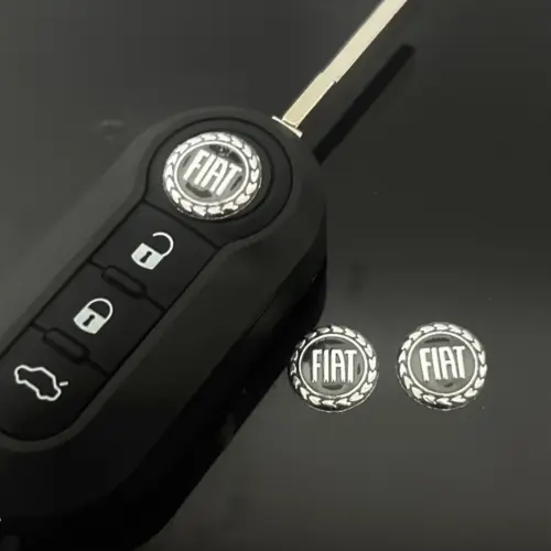 1x Fiat 14mm Aufkleber ALU Schlüssellogo Emblem Schriftzug schwarz Schlüsselemblem