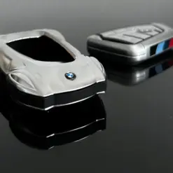 1x für BMW Funkschlüssel Schutz Hülle in ALU Case Cover Sportwagen silber matt STABIL