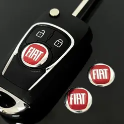 1x für Fiat 15mm Aufkleber ALU Schlüssellogo Emblem Schriftzug rot/silber Schlüsselemblem