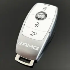 1x für MERCEDES Funkschlüssel AMG in METALL silber/weiß Gehäuse Autoschlüssel Fahrzeugschlüssel Schlüssel Fernbedienung