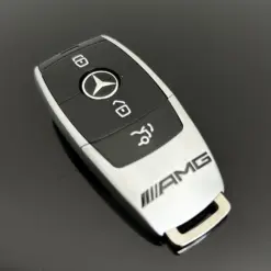 1x für MERCEDES Funkschlüssel AMG Schrift schwarz/silber Gehäuse Autoschlüssel Fahrzeugschlüssel Schlüssel Fernbedienung