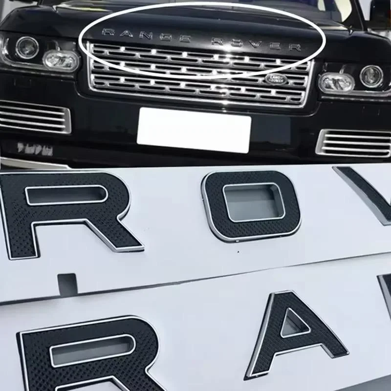 1x für RANGE ROVER Emblem Schild Aufkleber Motorhaube Deckel Schrift RAND silber/schwarz