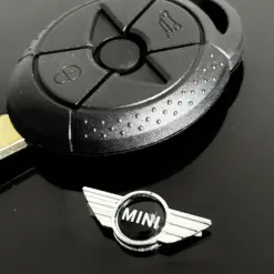 1x MINI Aufkleber 2 teilig Schlüssellogo Emblem Schriftzug Logo für Schlüssel ALU