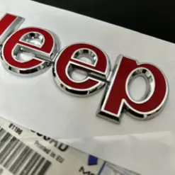 1x neu für Jeep Emblem 135mm Metall ROT CHROM Schriftzug Logo OVP Patch selbstklebend – Bild 3