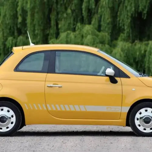 2x für FIAT 500 Emblem Schild Aufkleber matt SILBER Schriftzug Seitenstreifen Coupe 500C