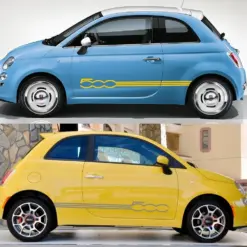 2x für FIAT 500 Emblem Schild Aufkleber SILBER Schriftzug Seitenstreifen 500C