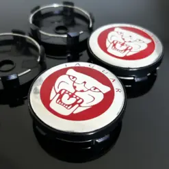 Alternative view of 4x 56/55mm JAGUAR schwarz glänzend Rand Logo ROT/SILBER Felgendeckel Nabenkappen Rad Felgenkappen Nabendeckel Kappe