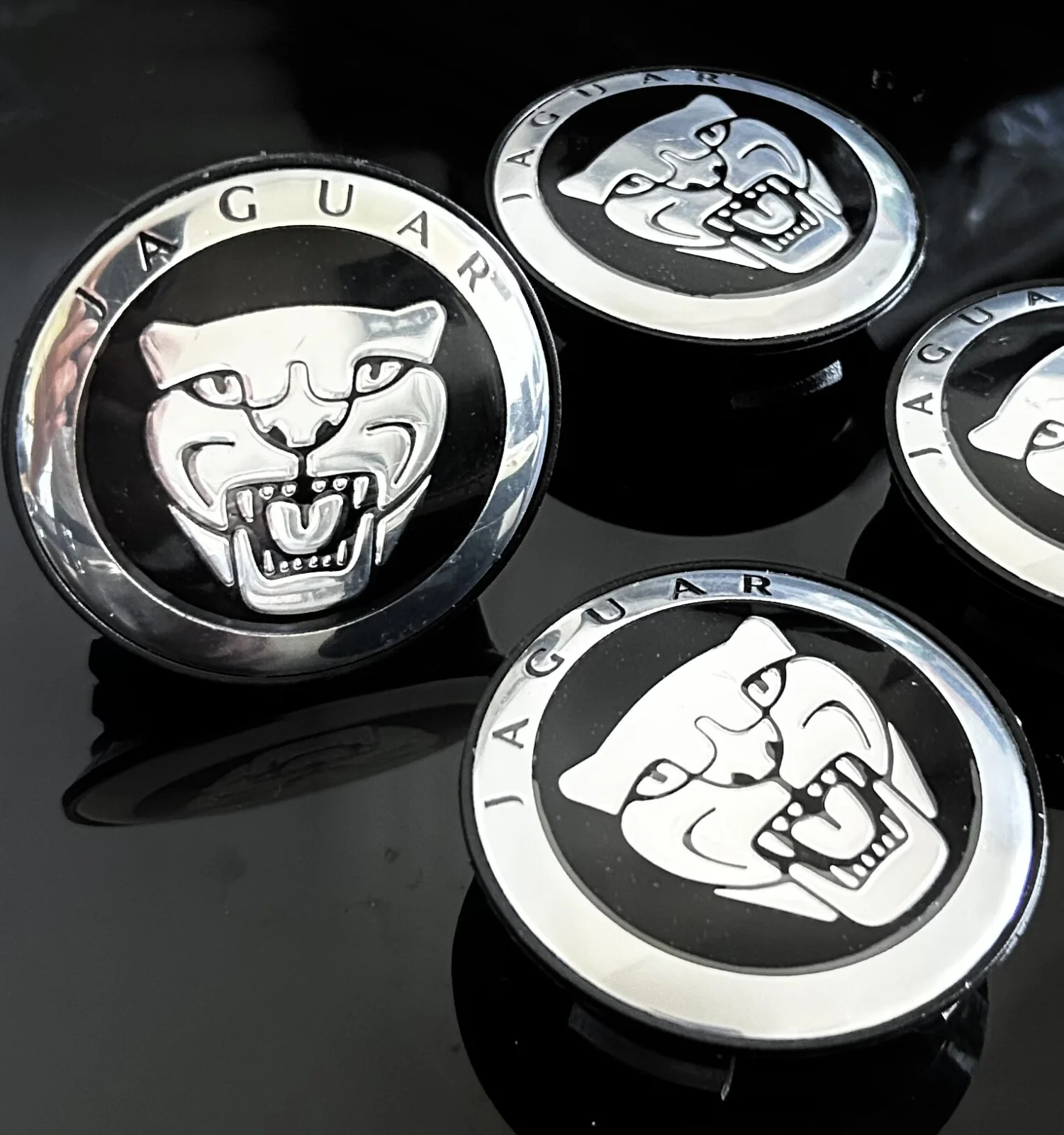 4x 56/55mm JAGUAR schwarz glänzend Rand Logo SILBER Felgendeckel Nabenkappen Rad Felgenkappen Nabendeckel Kappe – Bild 4