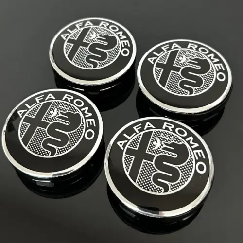 4x für ALFA ROMEO 60/55mm NEW BLACK Radkappe Raddeckel Felgenabdeckung Kappen Nabenabdeckung für Alufelgen