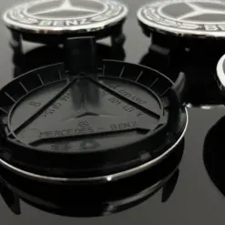 4x Mercedes 75mm NEW BLACK A1714000025 Radkappe Raddeckel Felgenabdeckung Kappen Nabenabdeckung für Alufelgen AMG – Bild 5