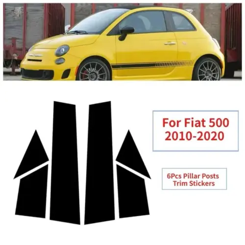6er SET glänzend Schwarz Auto Fenster Blende Tür A B C Säule ABARTH FIAT 500 Abdeckung Leisten Schutz