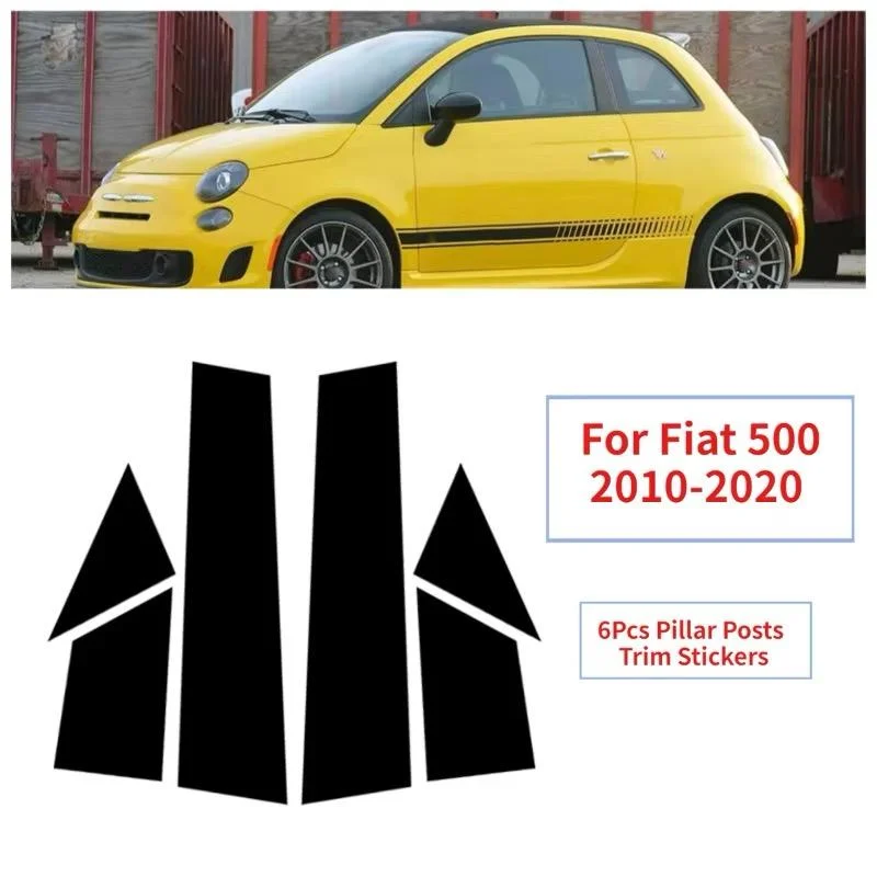 6er SET glänzend Schwarz Auto Fenster Blende Tür A B C Säule ABARTH FIAT 500 Abdeckung Leisten Schutz