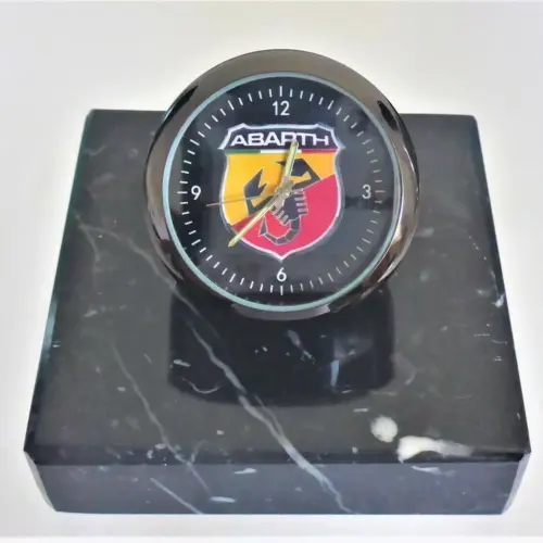 ABARTH Tischuhr Briefbeschwerer MARMORSOCKEL Auto Uhr NEU Logo Emblem Aufsteller