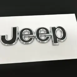 Alternative view of neu Jeep Emblem 135mm Metall SCHWARZ CHROM Schriftzug Logo Chrysler Wrangler OVP