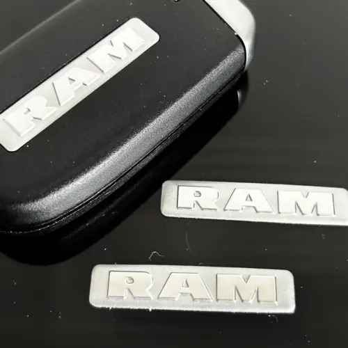 RAM Chrome Silver Dodge Jeep Cherokee Wrangler Patriot Liberty Emblem 40mm x 8mm ALULOGO
