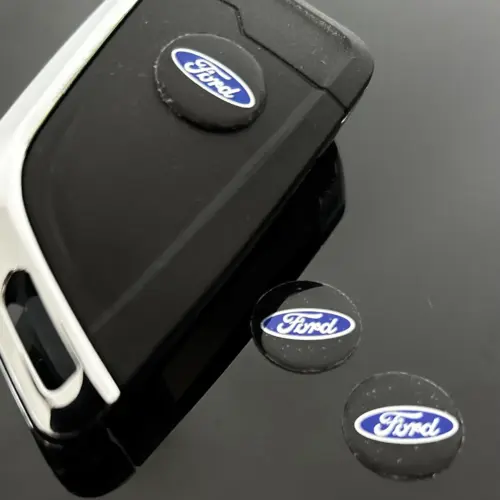 1x FORD Aufkleber Schlüssellogo 16mm RUND ALU Emblem Schriftzug selbstklebend Logo schwarz/blau